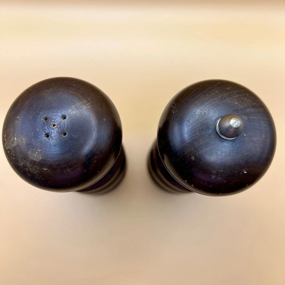 VTG Mid Century Wood Salt Shaker & Pepper Mill Set Turned Wood Espresso Finish